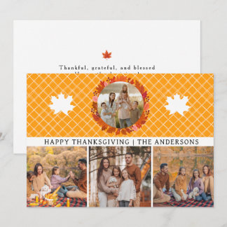 Cartes Pour Fêtes Annuelles Carreaux orange 4 Photo Bonne Action de grâce Auto