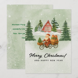 Cartes Pour Fêtes Annuelles 🌲Carte de Noël vintage – Père Noël à bicyclette