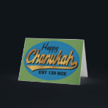 Cartes Pour Fêtes Annuelles Carte/Enveloppe Hanoukka "Retro Chanukah"<br><div class="desc">La carte de voeux Hanoukka comprend une enveloppe blanche. Retro "Happy Chanukah EST 139 BCE" Personnalisez en supprimant, "Happy" et "EST 139 BCE" et remplacez par vos propres mots. Choisissez votre style de police préféré, la couleur, la taille et le libellé. Écrivez sur la page intérieure vierge pour express vos...</div>