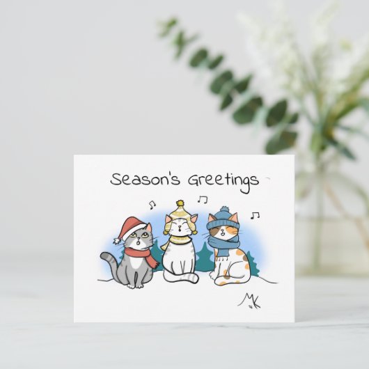Cartes Pour Fêtes Annuelles Cartographie Chats Noël Carolage Joyeuses Fêtes (Debout devant)