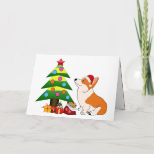 Cartes Pour Fêtes Annuelles Cartographie de Corgi de vacances avec arbre