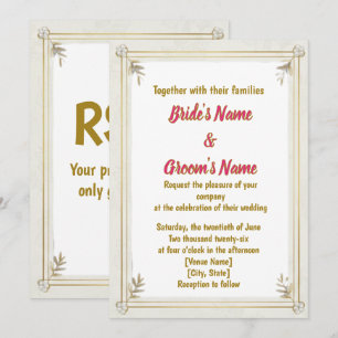 Cartes Pour Fêtes Annuelles Carton de mariage floral perle avec cadre doré