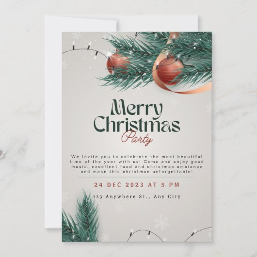 Cartes Pour Fêtes Annuelles Carton d'invitation à une fête de Noël gris clair  (Devant)