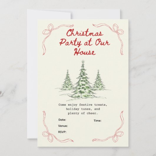 Cartes Pour Fêtes Annuelles Carton d'invitation de Noël rouge vintage éditable (Devant)