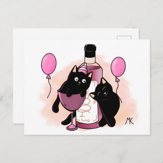 Cartes Pour Fêtes Annuelles Cartoon black Cats party with Balloons and Wine