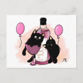 Cartes Pour Fêtes Annuelles Cartoon black Cats party with Balloons and Wine (Devant)