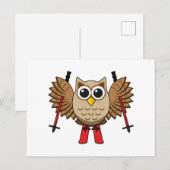 Cartes Pour Fêtes Annuelles Cartoon de ski de Chouette (Devant / Derrière)