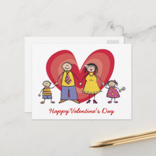 Cartes Pour Fêtes Annuelles Cartoon Happy Family Big Red Heart Saint Valentin