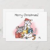 Cartes Pour Fêtes Annuelles Cartoon Kittens déballage Noël présents (Devant / Derrière)