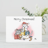 Cartes Pour Fêtes Annuelles Cartoon Kittens déballage Noël présents (Debout devant)