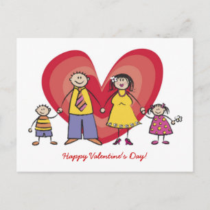 Cartes Pour Fêtes Annuelles Cartoon mignon amusant Happy Family Love Heart Val
