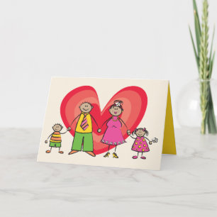 Cartes Pour Fêtes Annuelles Cartoon mignon amusant Happy Family Love Heart Val