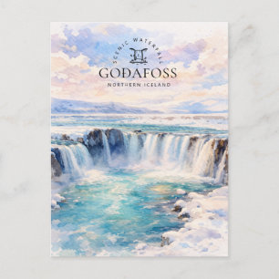 Cartes Pour Fêtes Annuelles Cascade de Goðafoss Nord de l'Islande Aquarell
