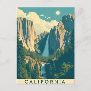 Cartes Pour Fêtes Annuelles Cascade Yosemite Vintage Rétro