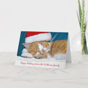 Cartes Pour Fêtes Annuelles Casquette de Noël sur le chat tigré