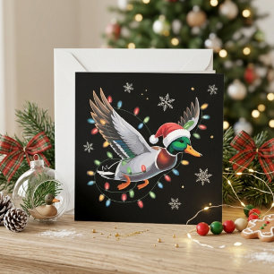 Cartes Pour Fêtes Annuelles Casquette de Père Noël Canard colvert volant Art L
