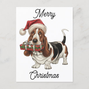Cartes Pour Fêtes Annuelles casquette santa portant basset hound personnalisée