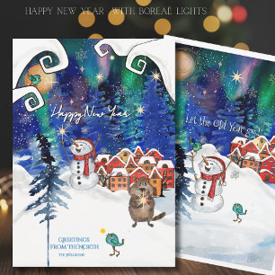 Cartes Pour Fêtes Annuelles Castor Fantaisiste et Lumière du Nord de l'Homme d