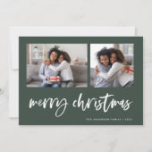 Cartes Pour Fêtes Annuelles Casual Script Two Photo Grid | Joyeux Noël (Devant)