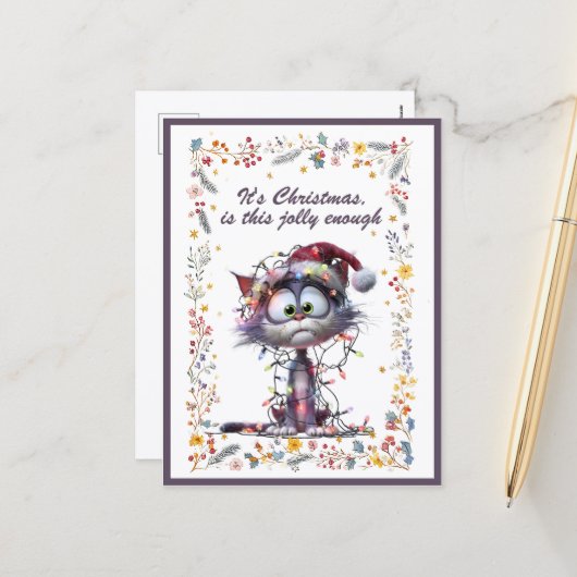 Cartes Pour Fêtes Annuelles Cat and Lights It's Christmas Is This Jolly Enough (Devant/Arrière en situation)