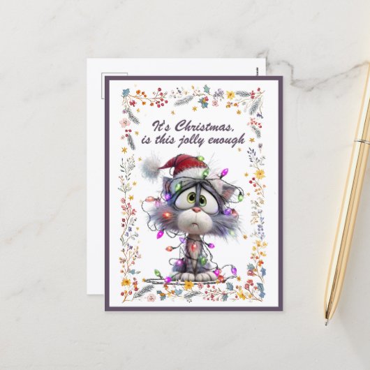 Cartes Pour Fêtes Annuelles Cat and Lights It's Christmas Is This Jolly Enough (Devant/Arrière en situation)