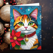 Cartes Pour Fêtes Annuelles Cat and Poinsettia Personalized Christmas