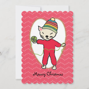 Cartes Pour Fêtes Annuelles Cat pyjama fil tricot crochet Noël
