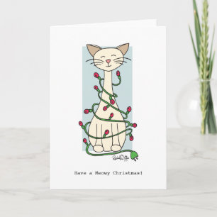 Cartes Pour Fêtes Annuelles Cat Tangled Up in Christmas Lights Greeting Card