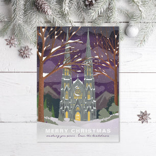Cartes Pour Fêtes Annuelles Cathédrale d'hiver illustrée Noël violet