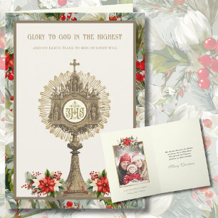 Cartes Pour Fêtes Annuelles Catholic avec ostensoir doré et poinsettias Photo
