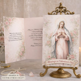 Cartes Pour Fêtes Annuelles Catholic Mother Mary Pink Roses Valentine