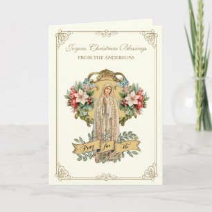 Cartes Pour Fêtes Annuelles Catholic Noël Marie Fatima Floral Religieux