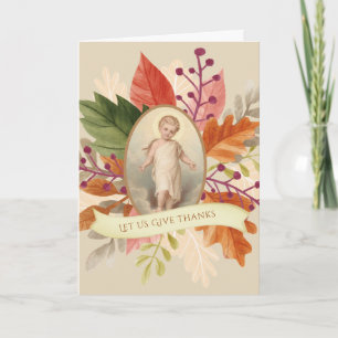 Cartes Pour Fêtes Annuelles Catholique Thanksgiving Enfant Jésus Feuilles d'au
