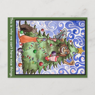 Cartes Pour Fêtes Annuelles Cats & their human & a Christmas tree