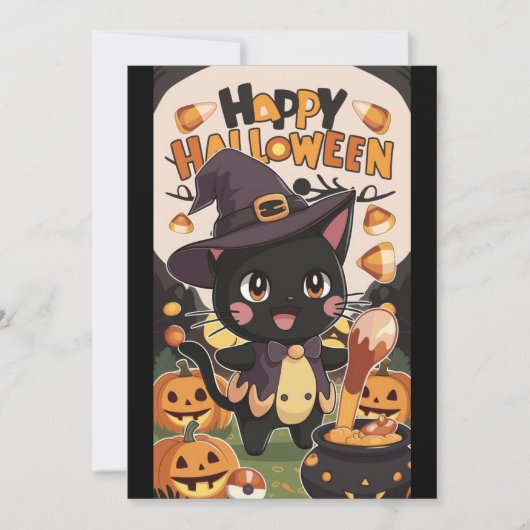 Cartes Pour Fêtes Annuelles Cauldron Editable Halloween heureux (Devant)