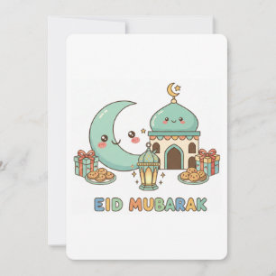 Cartes Pour Fêtes Annuelles Célébration de l'Aïd Moubarak - Lune souriante Kaw