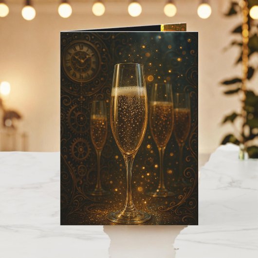 Cartes Pour Fêtes Annuelles Célébration Glamour Luxe Soirée Steampunk Champagn