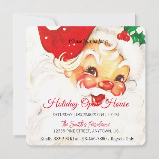 Cartes Pour Fêtes Annuelles Célébration rétro du Père Noël, porte ouverte (Devant)