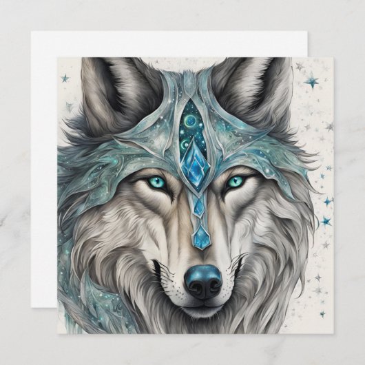 Cartes Pour Fêtes Annuelles Celestial Winter Wolf - Magical Holiday Card (Devant / Derrière)