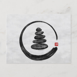 Cartes Pour Fêtes Annuelles Cercle Zen Enso et pierres Zen - Aquarelle