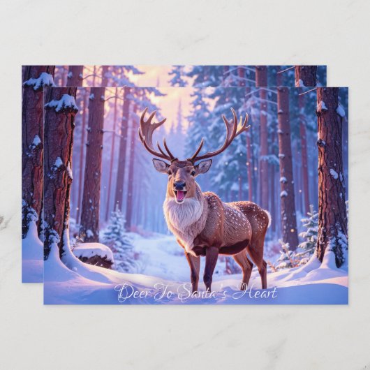Cartes Pour Fêtes Annuelles Cerf À Père Noël Coeur - Rindeer (Devant / Derrière)