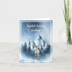 Cartes Pour Fêtes Annuelles Cerf aquarelle et neige personnalisé