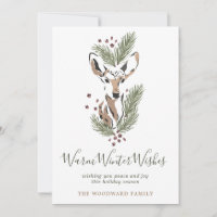 Cerf Aquarelle Rustique Vœux d'Hiver