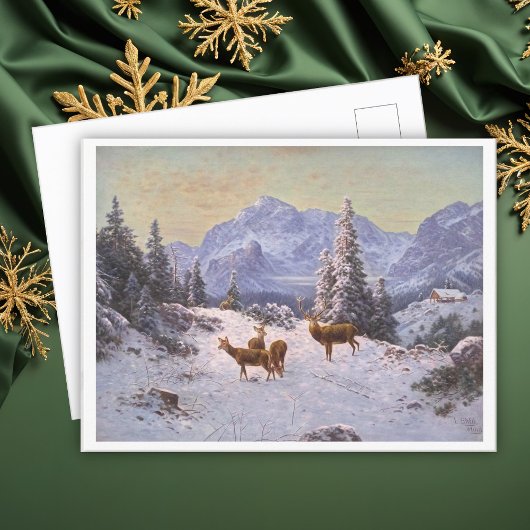 Cartes Pour Fêtes Annuelles Cerf avec troupeau en Art d'hiver