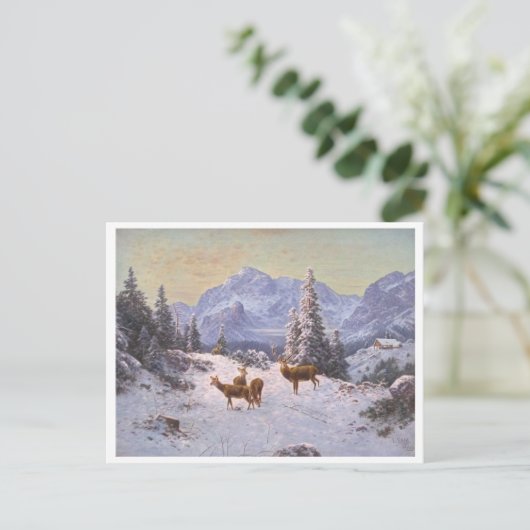 Cartes Pour Fêtes Annuelles Cerf avec troupeau en Art d'hiver (Debout devant)