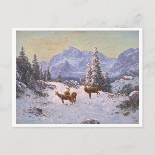 Cartes Pour Fêtes Annuelles Cerf avec troupeau en Art d'hiver (Devant)