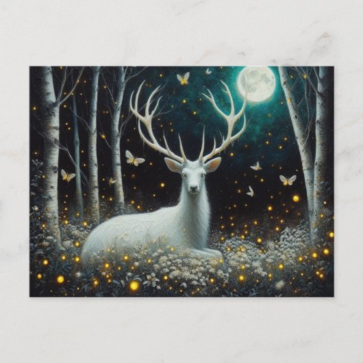 Cartes Pour Fêtes Annuelles Cerf blanc la nuit (Devant)