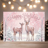 Cartes Pour Fêtes Annuelles Cerf dans la forêt d'hiver rose Joyeuses vacances