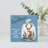 Cartes Pour Fêtes Annuelles Cerf dans le bocal Snowflakes Blue (Debout devant)