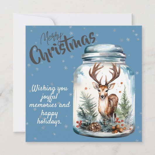 Cartes Pour Fêtes Annuelles Cerf dans le bocal Snowflakes Blue (Devant)